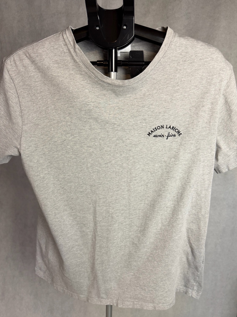 Maison Labiche Paris Savoir-Faire Embroidered Logo Tee Gray Wool Cashmere Blend